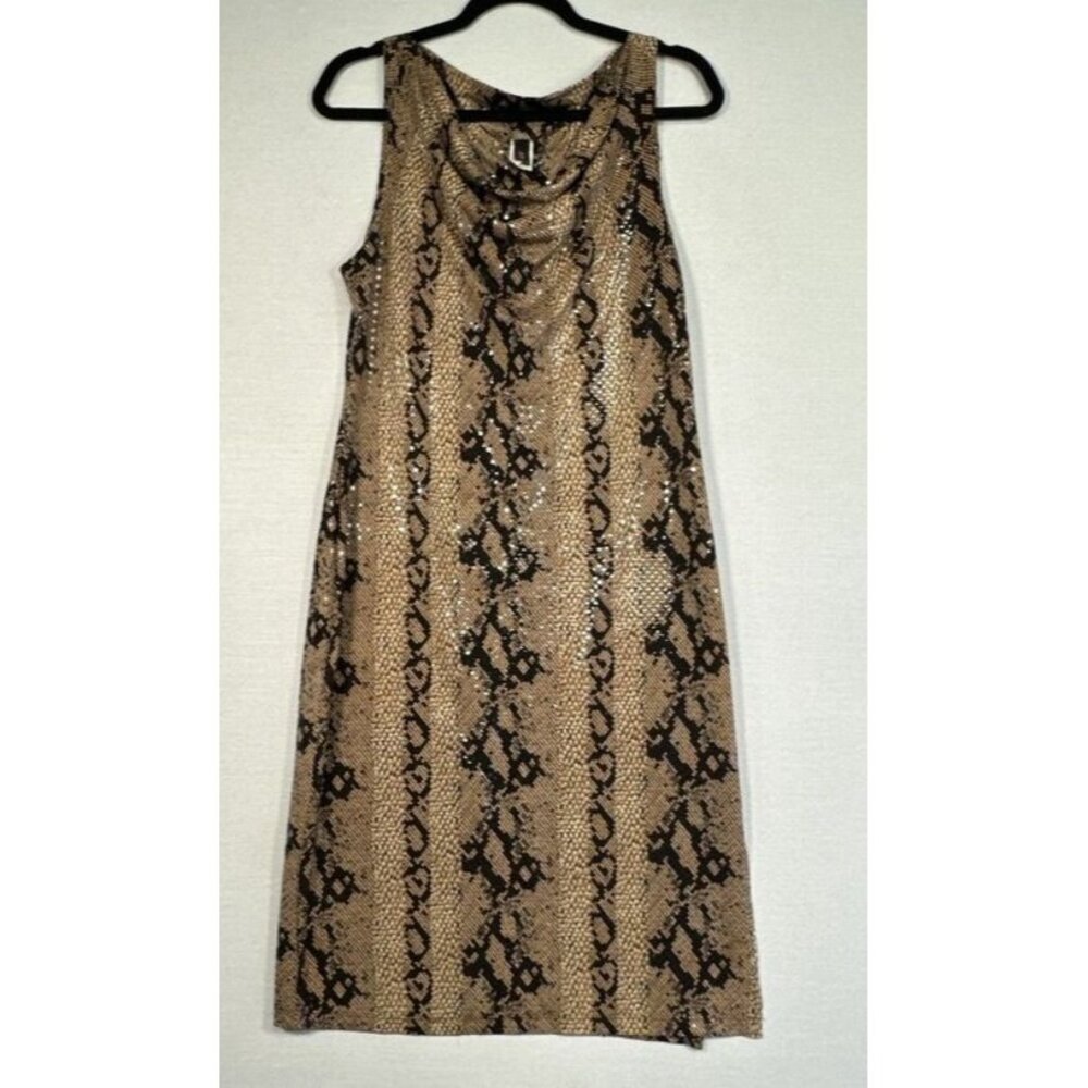 Vintage Opera Faux Snakeskin Dress Size Large Brown & Black Straight Pencil